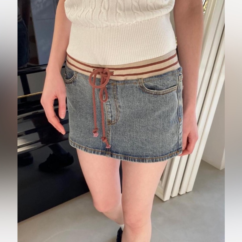 Brandy melville Malia denim tie mini skirt